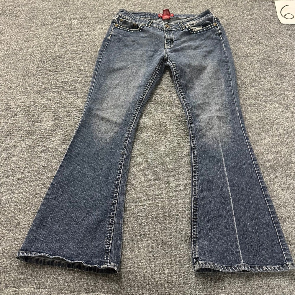 RedRivet Jeans Womens Size15 DarkWash Flare Embellished Thick Stitch Y2K Stretch